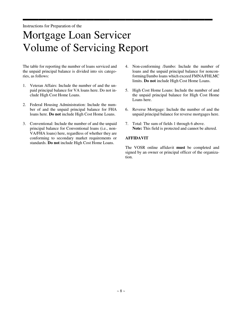 Instructions for Mortgage Loan Servicer Volume of Servicing Report - New York, Page 8