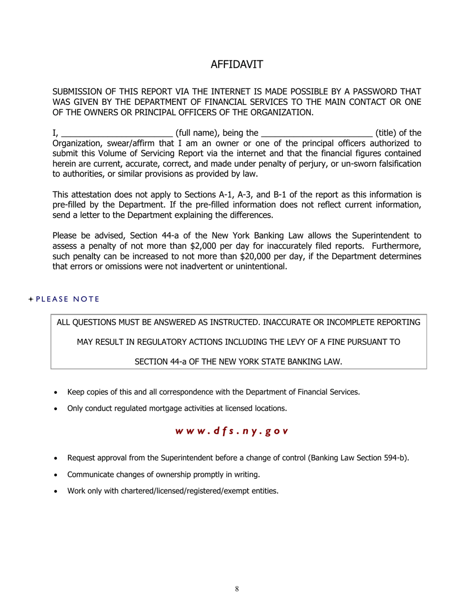 Mortgage Loan Servicer Volume of Servicing Report - New York, Page 8