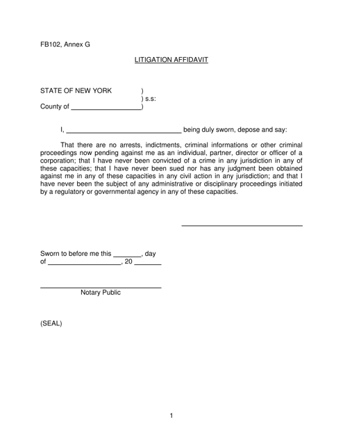 Form FB102 Annex G Litigation Affidavit - New York