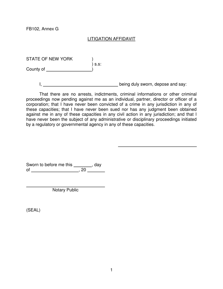 Form FB102 Annex G Litigation Affidavit - New York, Page 1