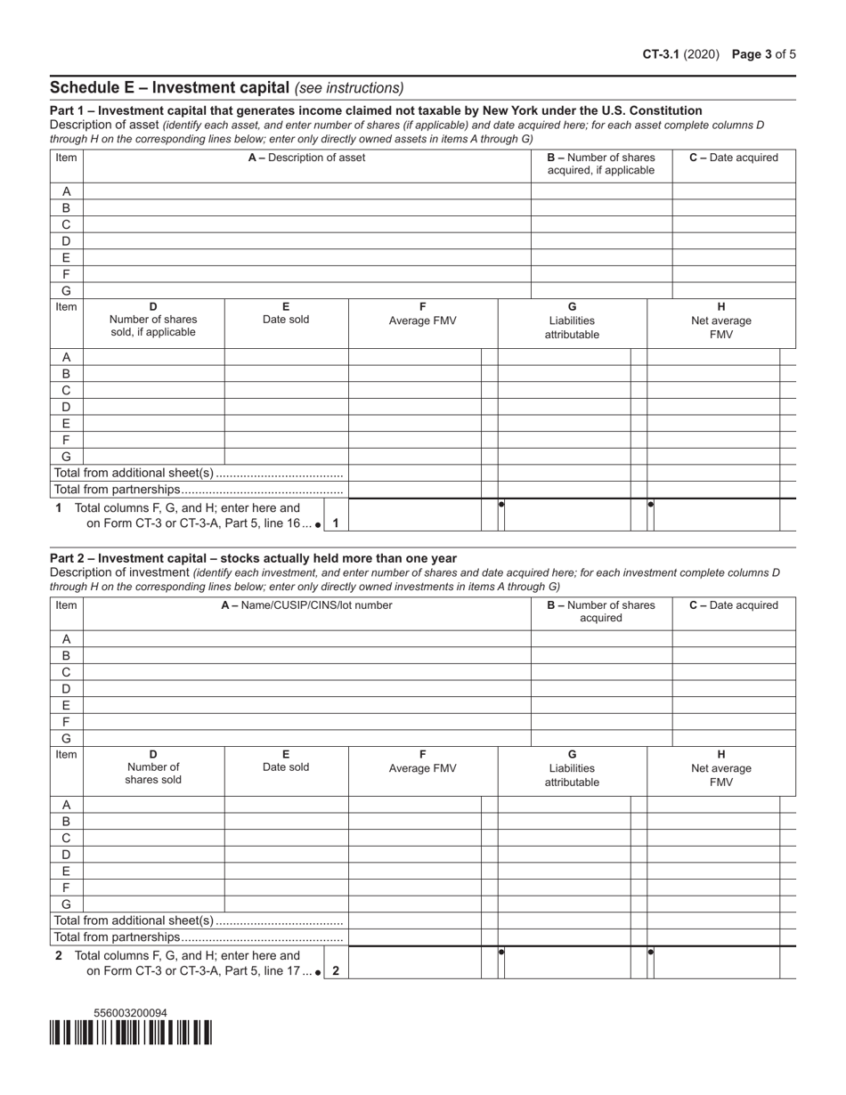 Form CT-3.1 Investment and Other Exempt Income and Investment Capital - New York, Page 3
