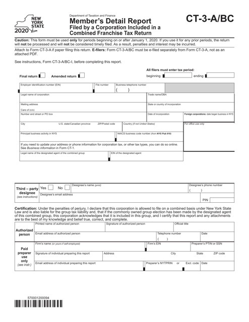 Form CT-3-A/BC 2020 Printable Pdf