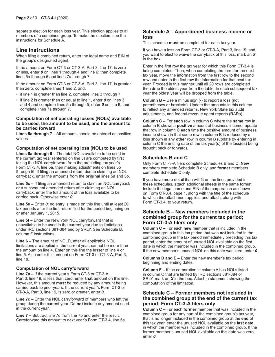 Instructions for Form CT-3.4 Net Operating Loss Deduction (Nold) - New York, Page 2