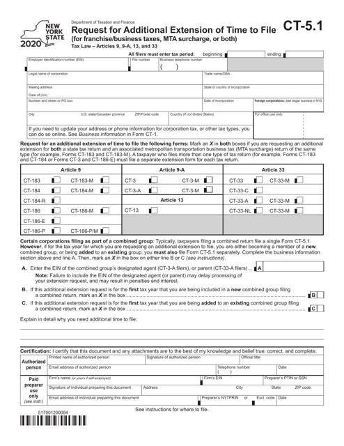 Form CT-5.1 2020 Printable Pdf