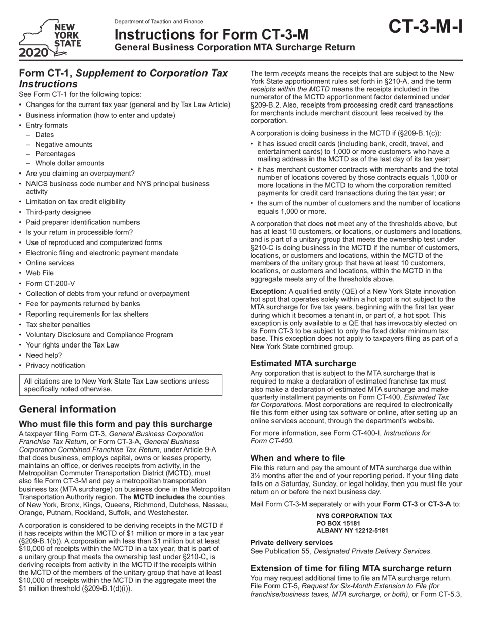 Download Instructions for Form CT3M General Business Corporation Mta