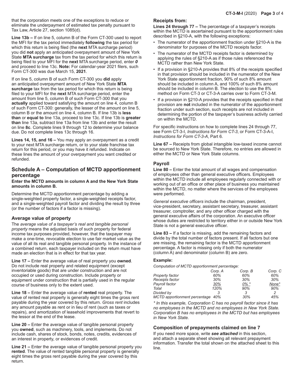 Instructions for Form CT-3-M General Business Corporation Mta Surcharge Return - New York, Page 3