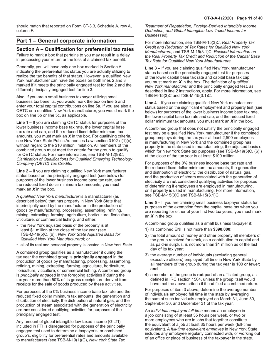 Instructions for Form CT-3-A General Business Corporation Combined Franchise Tax Return - New York, Page 11