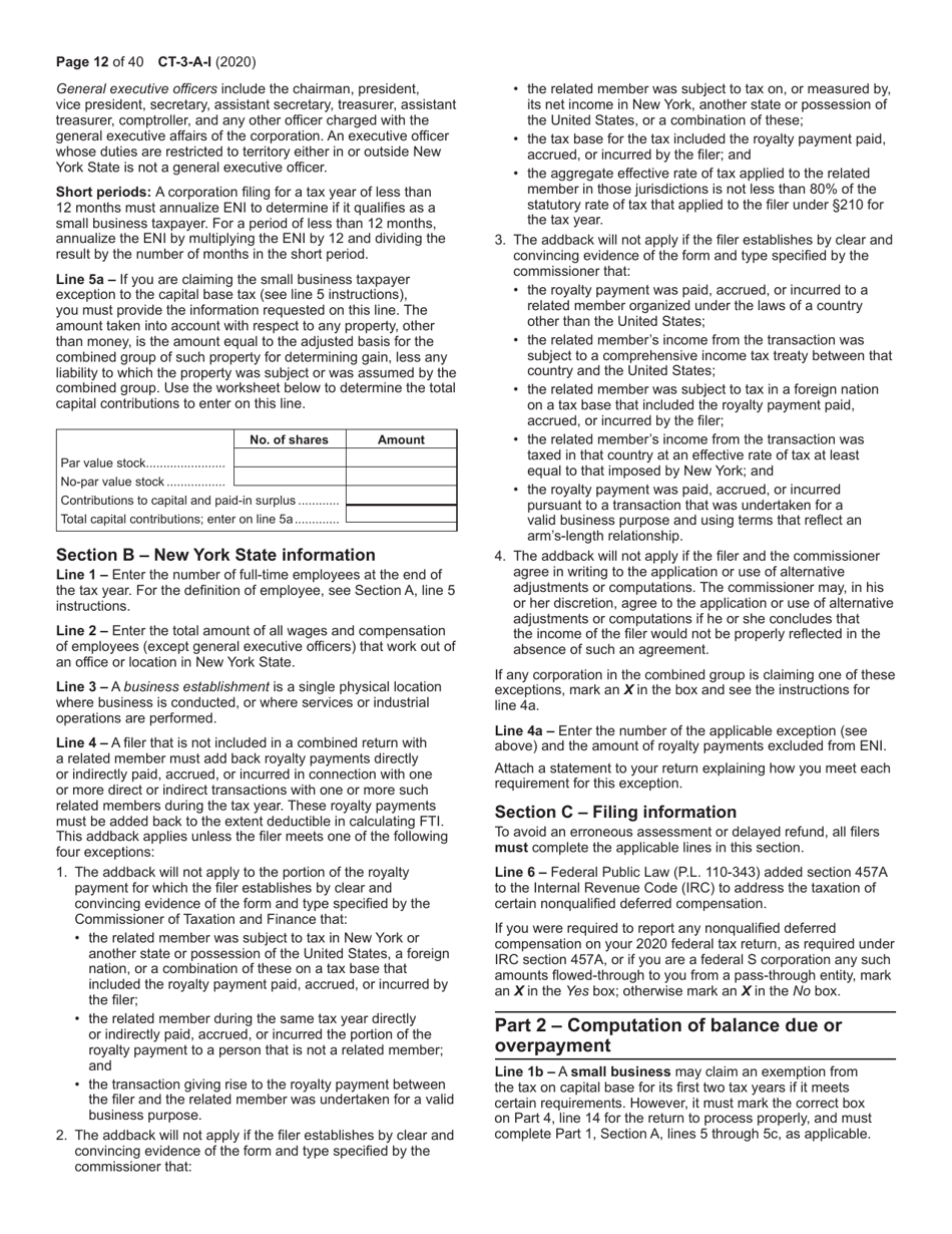 Instructions for Form CT-3-A General Business Corporation Combined Franchise Tax Return - New York, Page 12