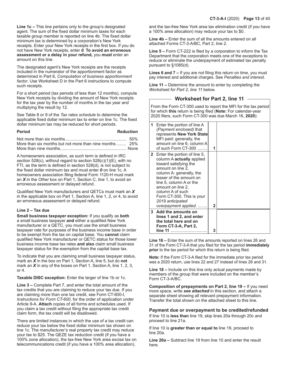 Instructions for Form CT-3-A General Business Corporation Combined Franchise Tax Return - New York, Page 13
