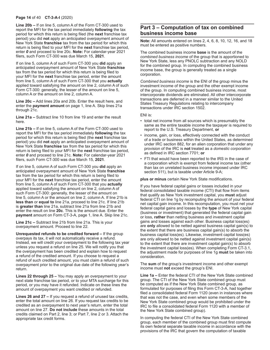 Instructions for Form CT-3-A General Business Corporation Combined Franchise Tax Return - New York, Page 14