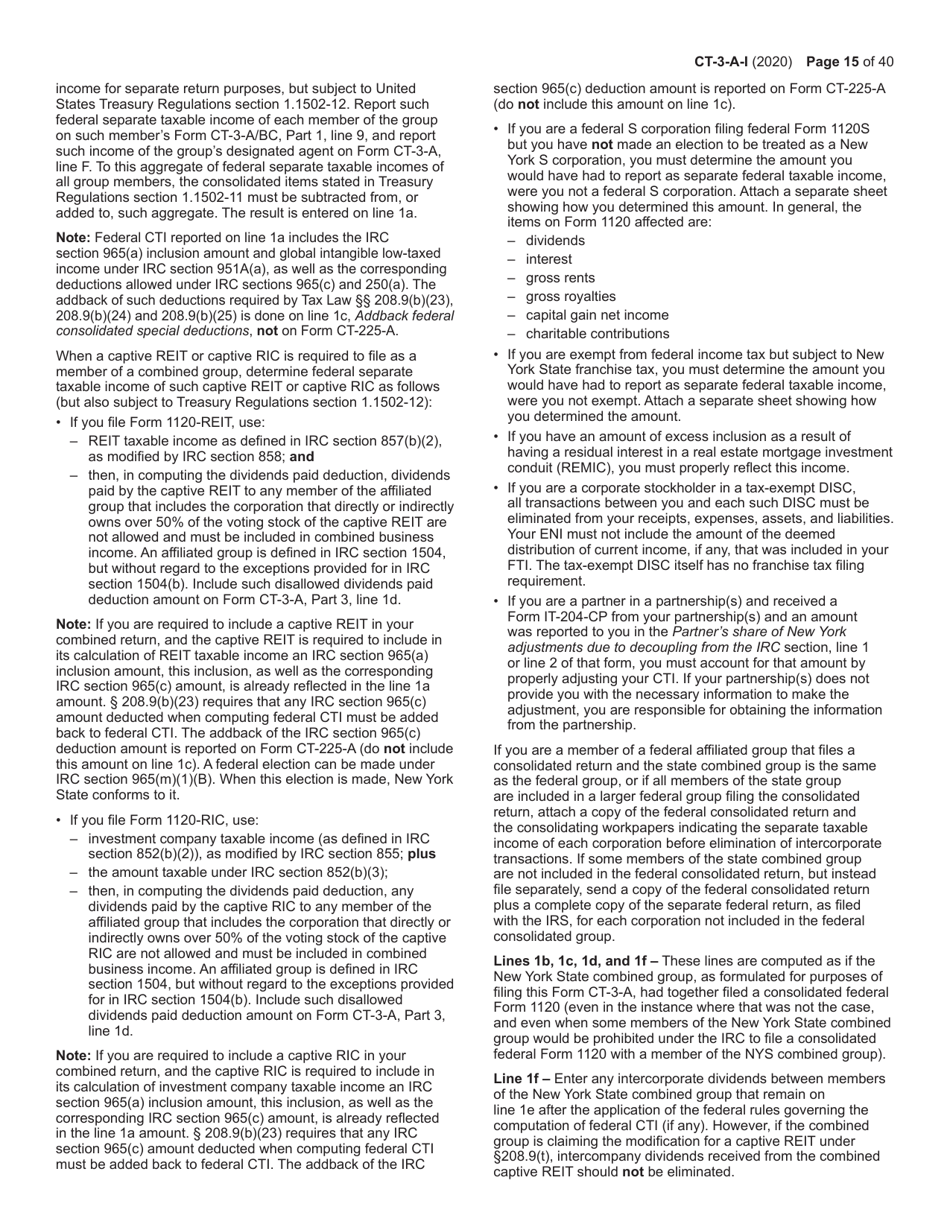 Instructions for Form CT-3-A General Business Corporation Combined Franchise Tax Return - New York, Page 15
