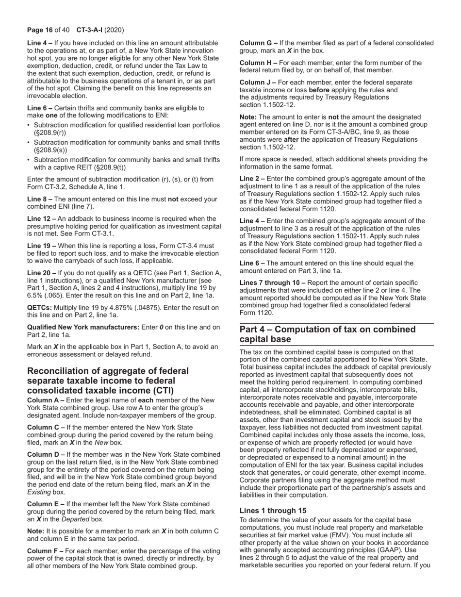Instructions for Form CT-3-A General Business Corporation Combined Franchise Tax Return - New York, Page 16