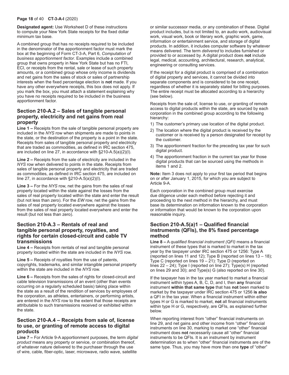 Instructions for Form CT-3-A General Business Corporation Combined Franchise Tax Return - New York, Page 18