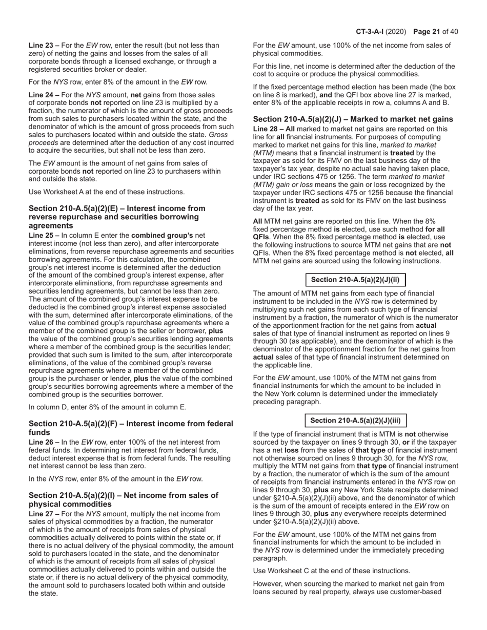 Instructions for Form CT-3-A General Business Corporation Combined Franchise Tax Return - New York, Page 21
