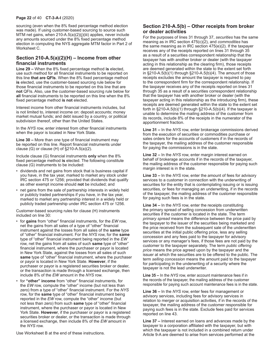 Instructions for Form CT-3-A General Business Corporation Combined Franchise Tax Return - New York, Page 22
