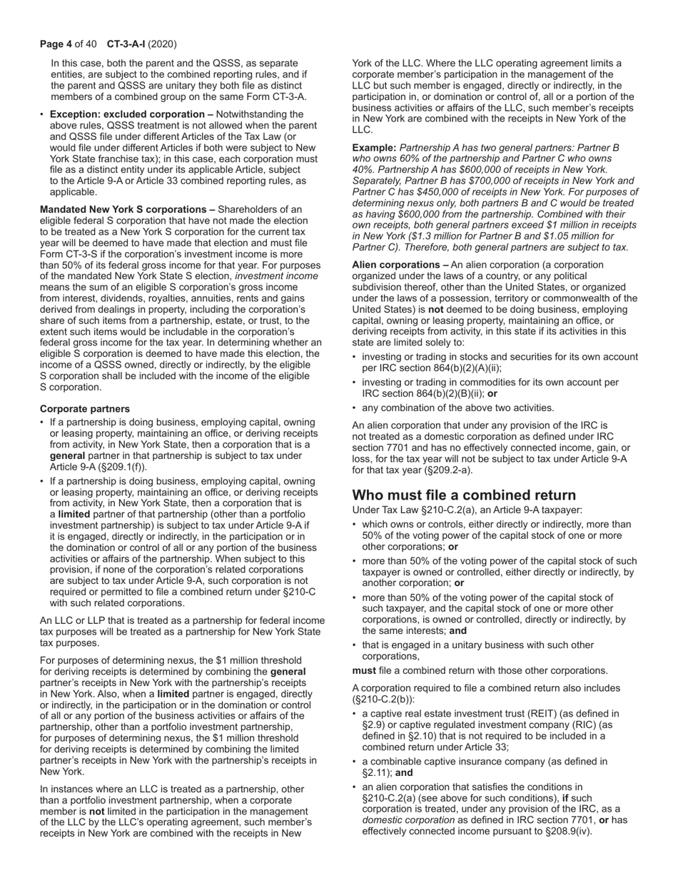 Instructions for Form CT-3-A General Business Corporation Combined Franchise Tax Return - New York, Page 4