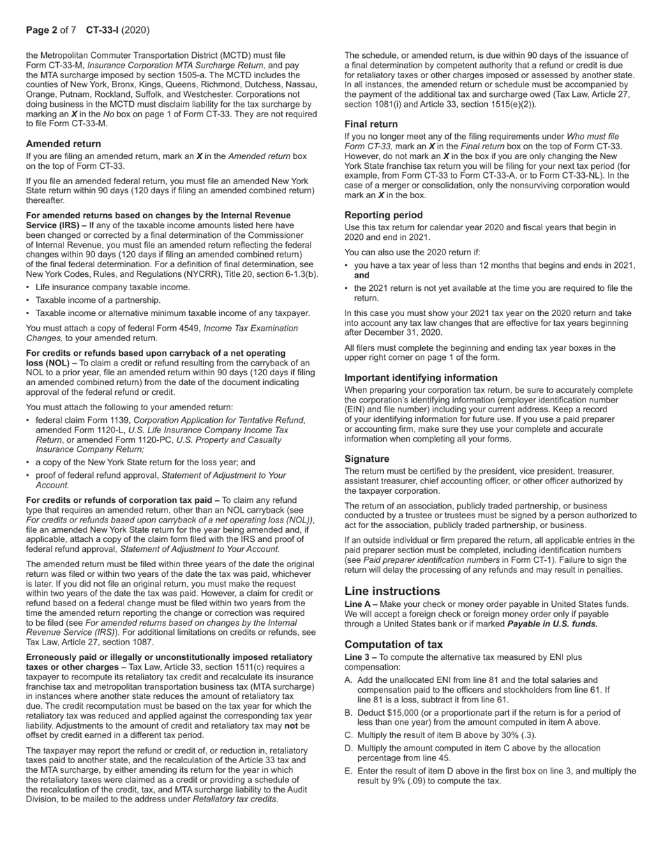 Instructions for Form CT-33 Life Insurance Corporation Franchise Tax Return - New York, Page 2