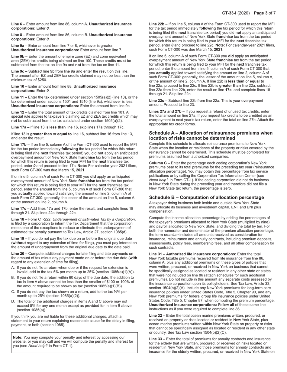 Instructions for Form CT-33 Life Insurance Corporation Franchise Tax Return - New York, Page 3