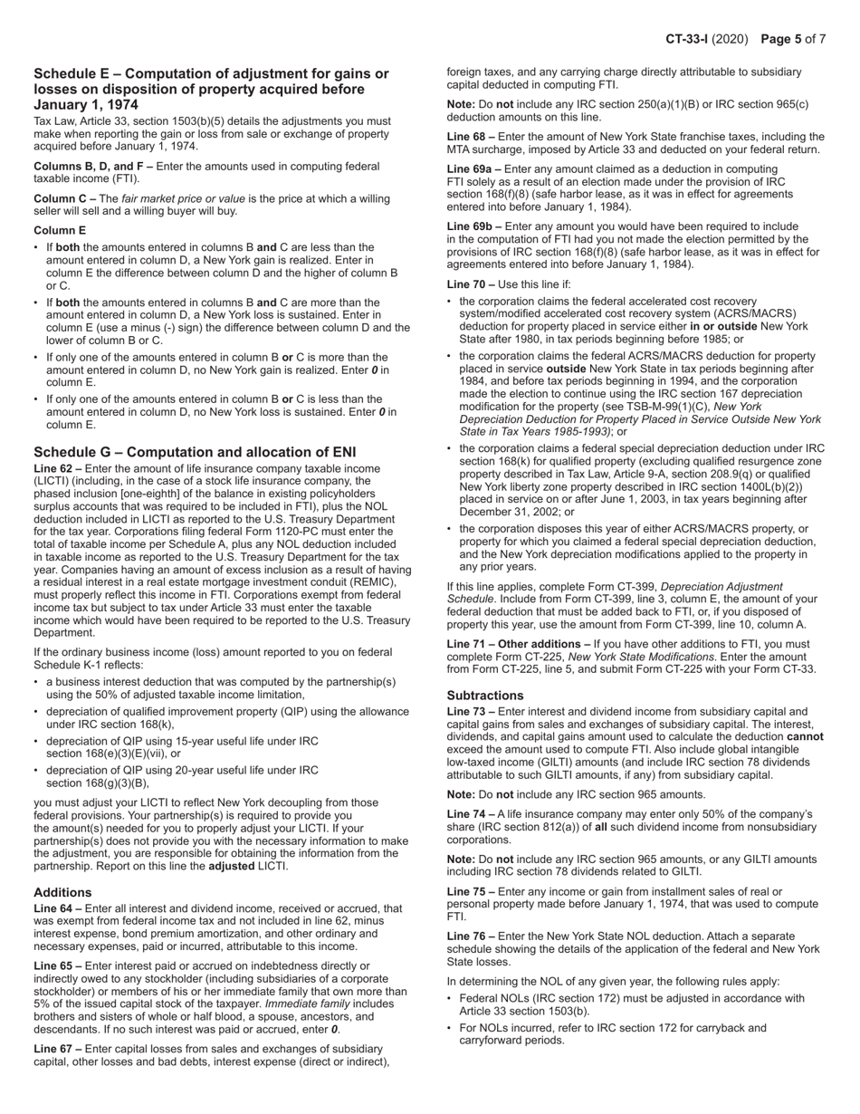 Instructions for Form CT-33 Life Insurance Corporation Franchise Tax Return - New York, Page 5