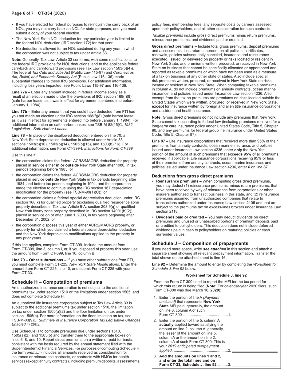 Instructions for Form CT-33 Life Insurance Corporation Franchise Tax Return - New York, Page 6