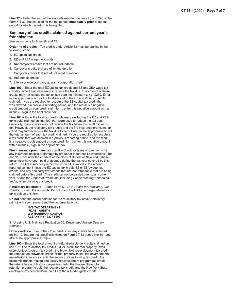 Instructions for Form CT-33 Life Insurance Corporation Franchise Tax Return - New York, Page 7