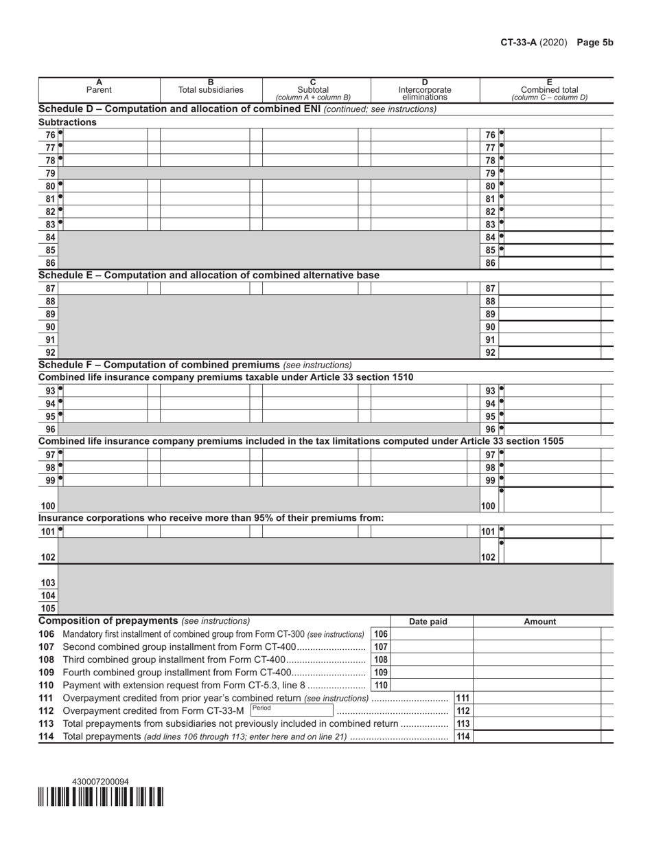 Form CT-33-A Life Insurance Corporation Combined Franchise Tax Return - New York, Page 7