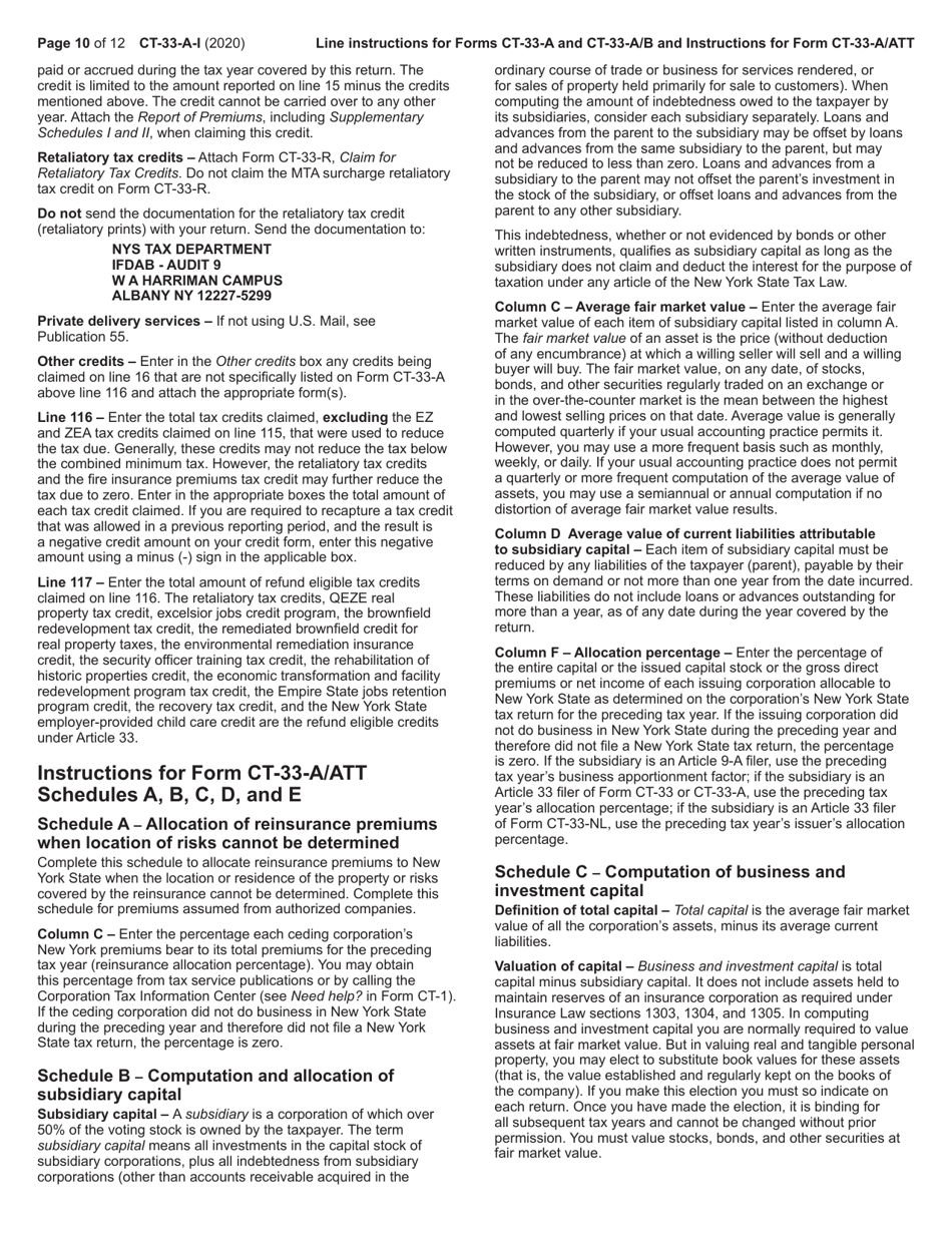 Instructions for Form CT-33-A, CT-33-A / ATT, CT-33-A / B - New York, Page 10