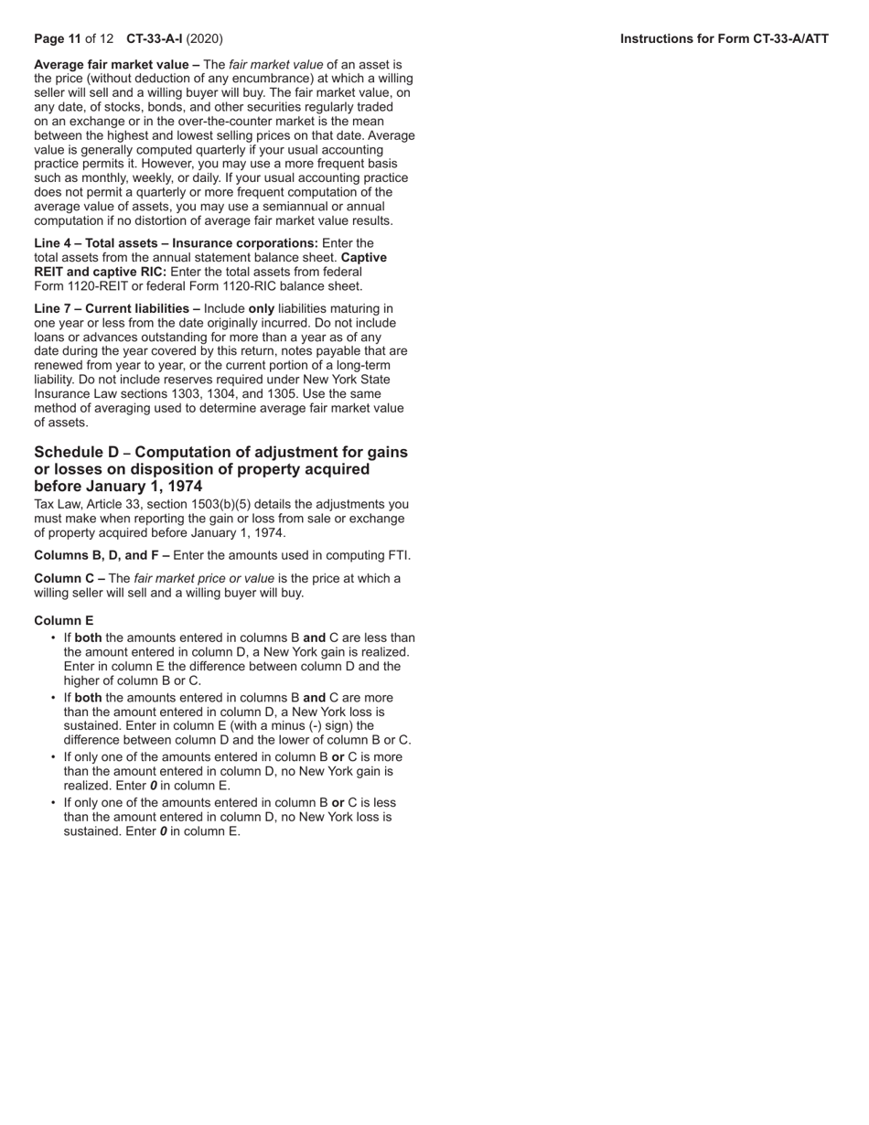Instructions for Form CT-33-A, CT-33-A / ATT, CT-33-A / B - New York, Page 11