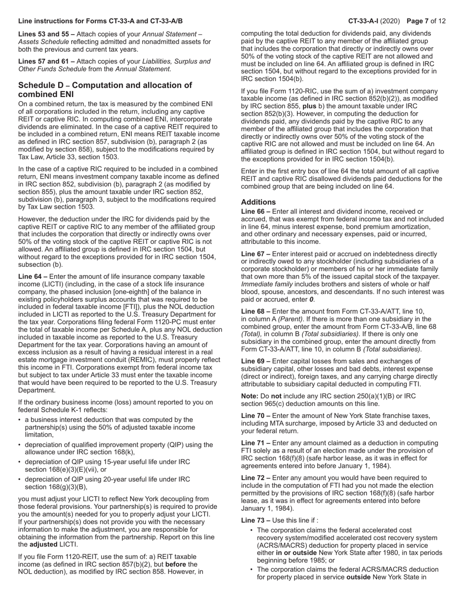 Instructions for Form CT-33-A, CT-33-A / ATT, CT-33-A / B - New York, Page 7