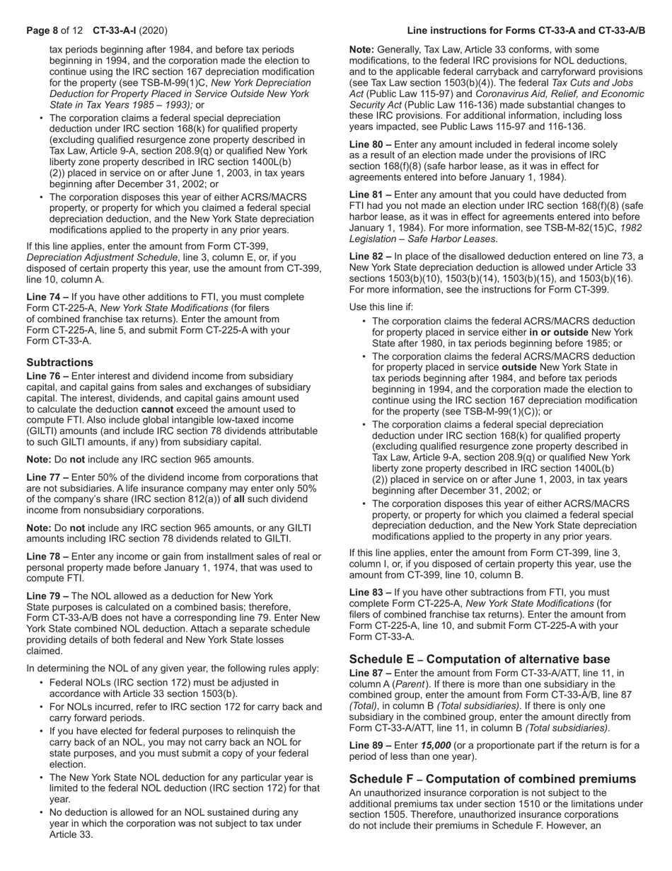 Instructions for Form CT-33-A, CT-33-A / ATT, CT-33-A / B - New York, Page 8