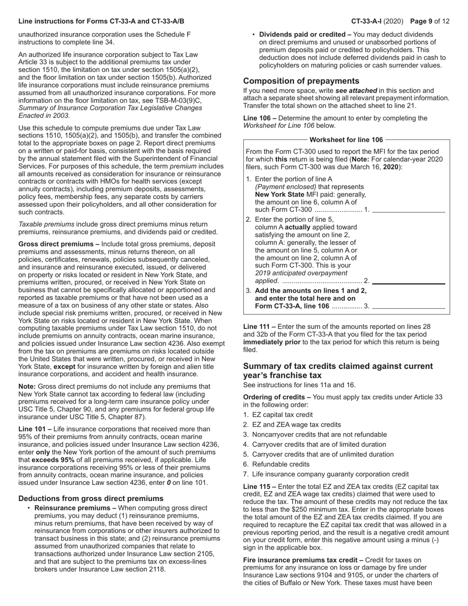 Instructions for Form CT-33-A, CT-33-A / ATT, CT-33-A / B - New York, Page 9