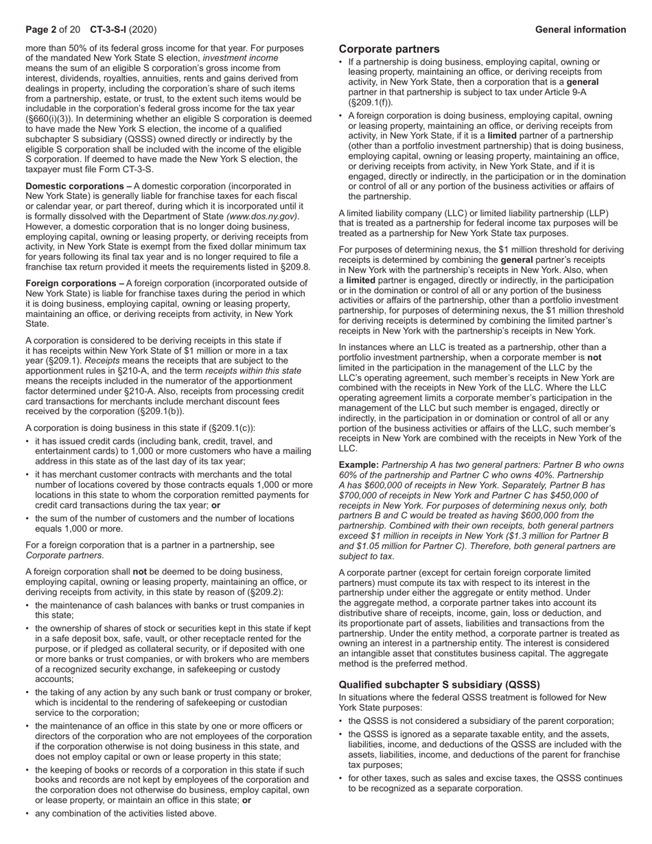 Instructions for Form CT-3-S New York S Corporation Franchise Tax Return - New York, Page 2