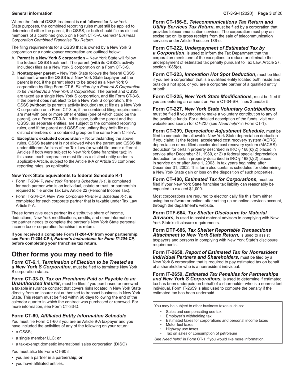 Instructions for Form CT-3-S New York S Corporation Franchise Tax Return - New York, Page 3