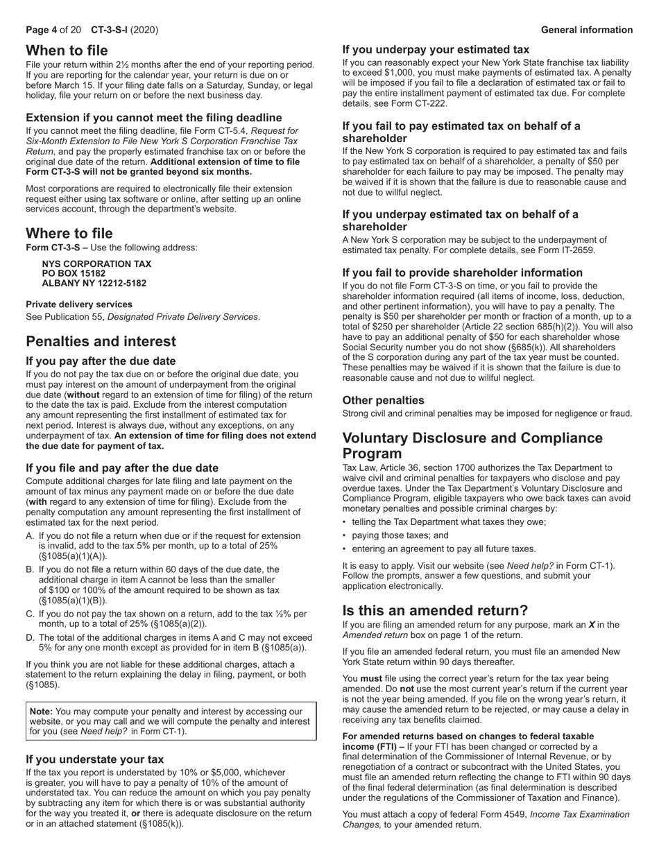 Instructions for Form CT-3-S New York S Corporation Franchise Tax Return - New York, Page 4