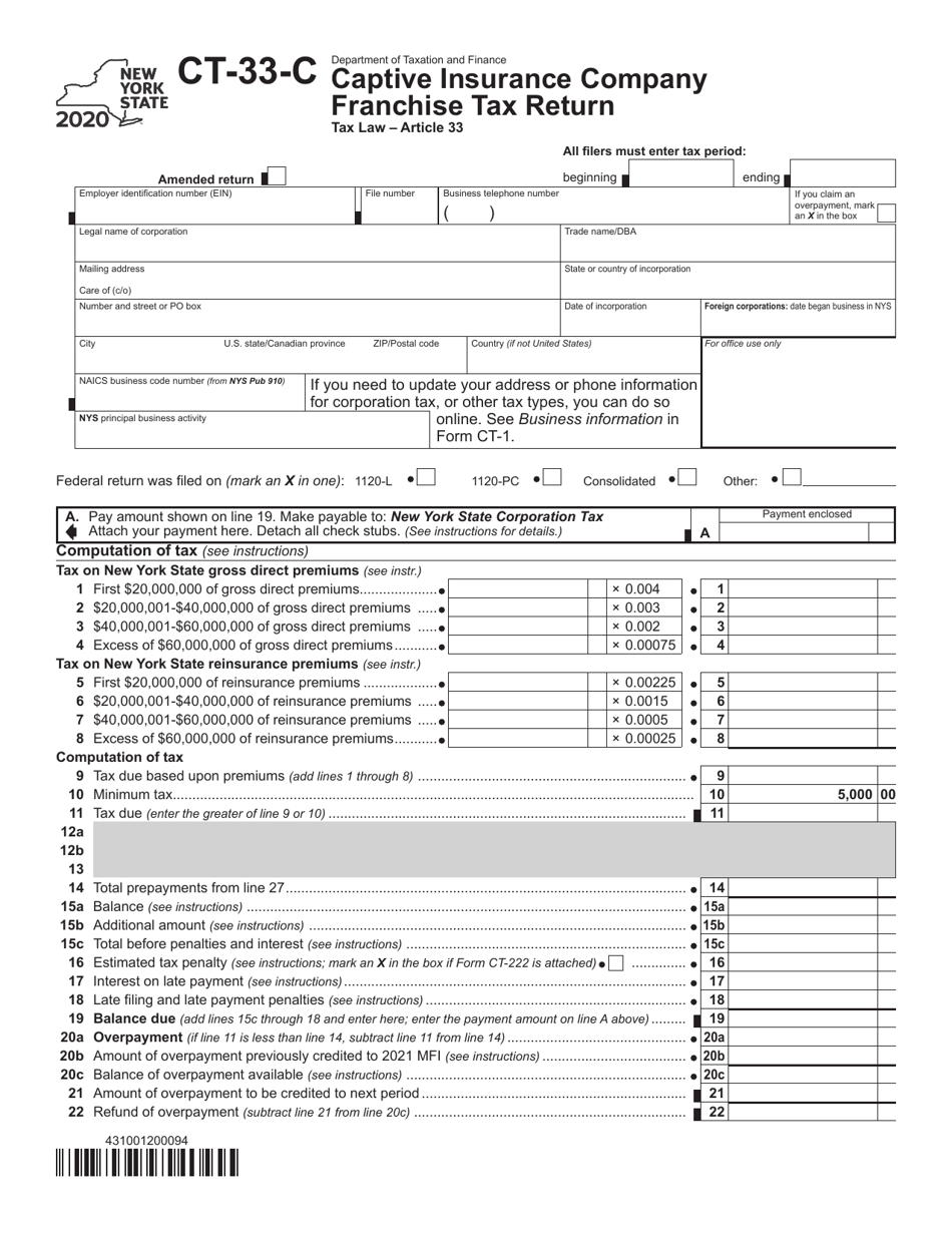 Form CT-33-C Captive Insurance Company Franchise Tax Return - New York, Page 1