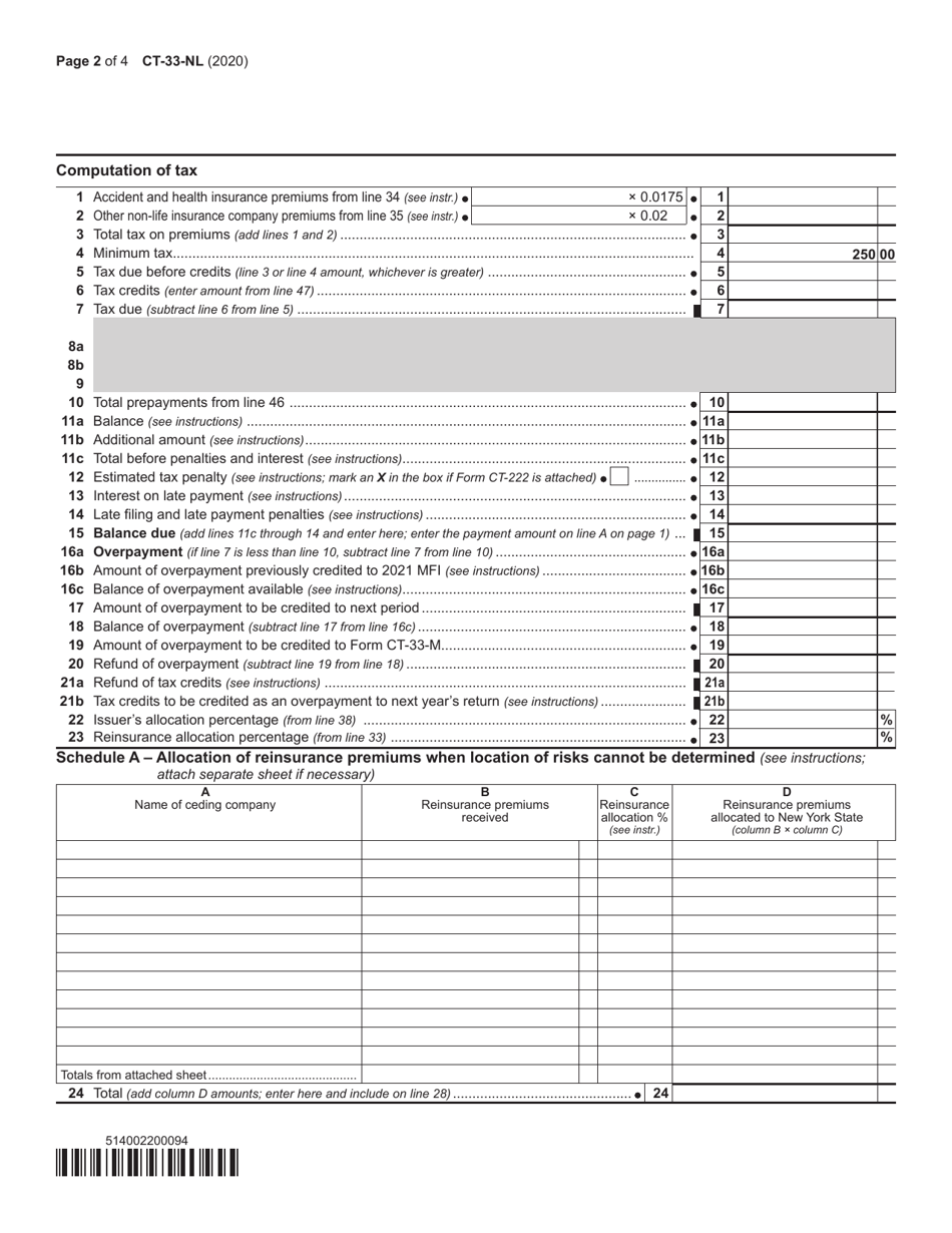 Form CT-33-NL Non-life Insurance Corporation Franchise Tax Return - New York, Page 2