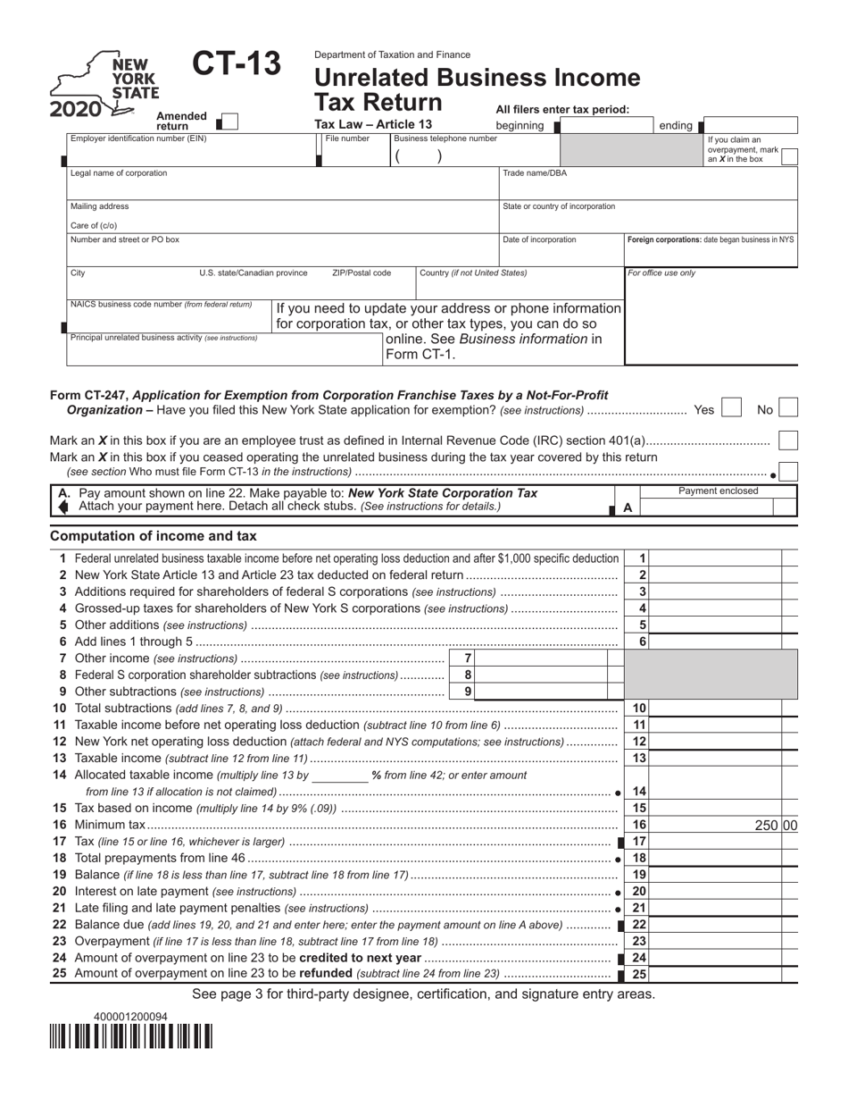 Form CT-13 Unrelated Business Income Tax Return - New York, Page 1