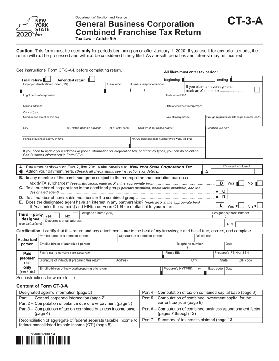 Form CT 3 A Download Printable PDF Or Fill Online General Business Corporation Combined 