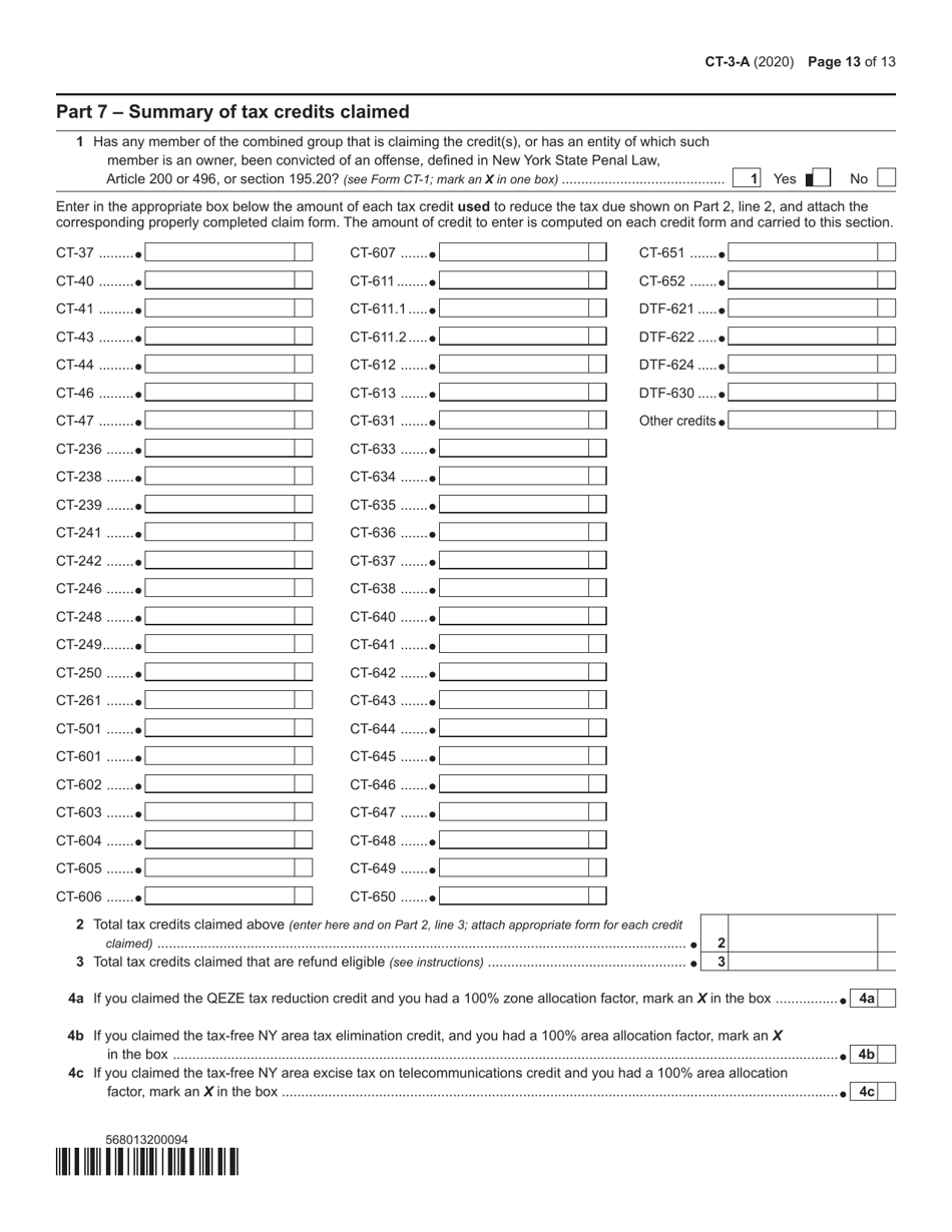 Form CT-3-A General Business Corporation Combined Franchise Tax Return - New York, Page 13