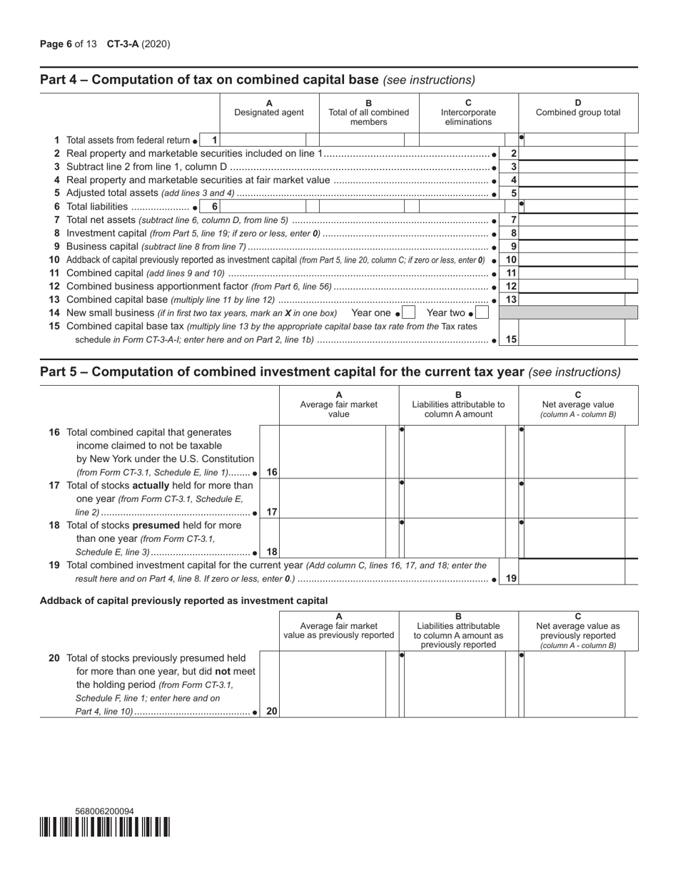 Form CT-3-A General Business Corporation Combined Franchise Tax Return - New York, Page 6