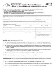 Form AU-12 Application for Credit or Refund of Sales or Use Tax - Qualified Empire Zone Enterprise (Qeze) - New York