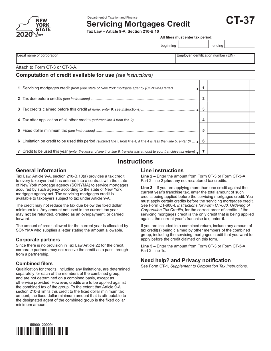 Form CT-37 Servicing Mortgages Credit - New York, Page 1