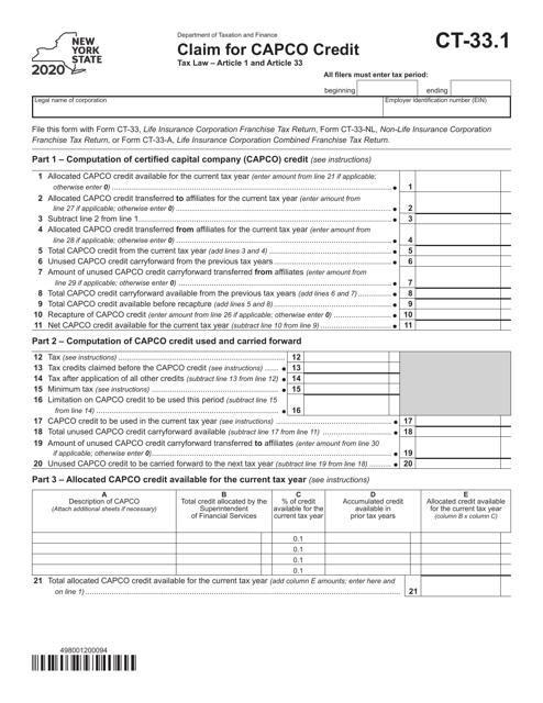 Form CT-33.1 2020 Printable Pdf