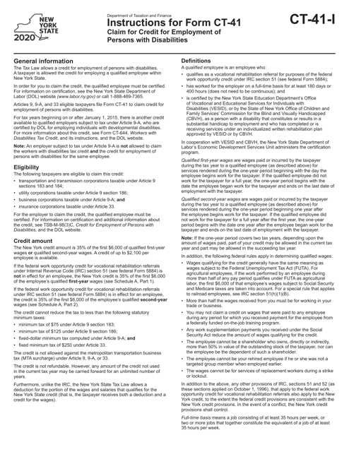 Form CT-41 2020 Printable Pdf