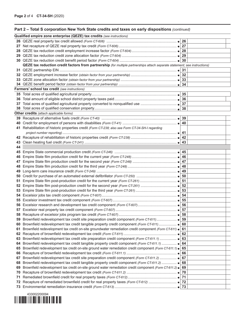 Form CT-34-SH New York S Corporation Shareholders Information Schedule - New York, Page 2