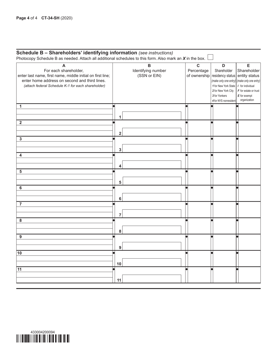 Form CT-34-SH New York S Corporation Shareholders Information Schedule - New York, Page 4