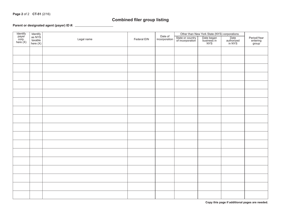 Form CT-51 Combined Filer Statement for Newly Formed Groups Only - New York, Page 2