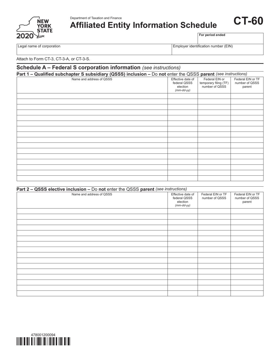 Form CT-60 Affiliated Entity Information Schedule - New York, Page 1