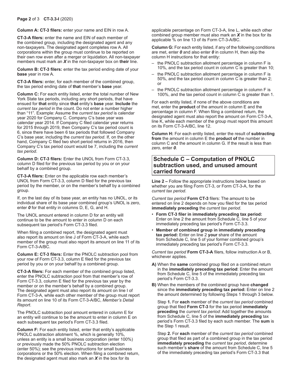 Instructions for Form CT-3.3 Prior Net Operating Loss Conversion (Pnolc) Subtraction - New York, Page 2