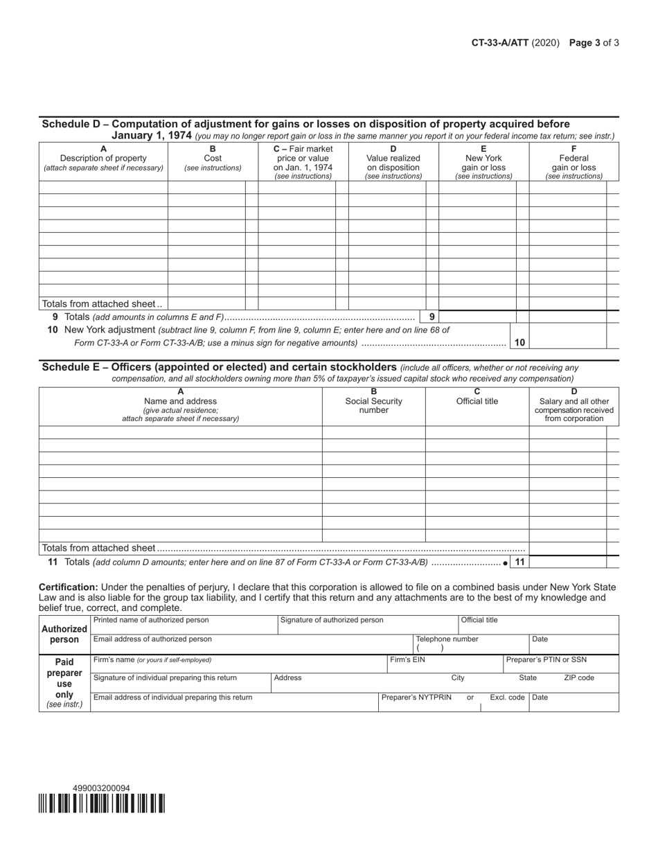 Form CT-3-A / ATT Schedule A, B, C, D, E Life Insurance Corporation Combined Franchise Tax Return - New York, Page 3